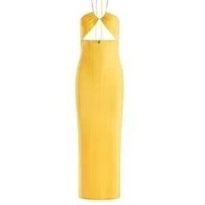 Alice + Olivia NWT Sariya Cut-Out Interlock Knit Maxi-Dress Yellow Sz 0 MSRP$350